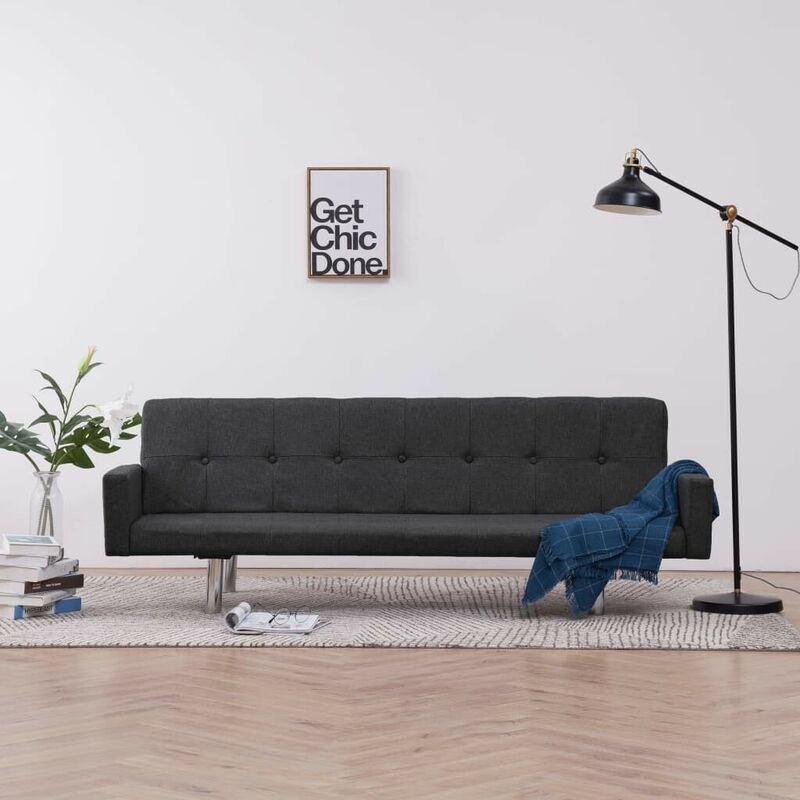 Topdeal - Schlafsofa mit Armlehnen Dunkelgrau Polyester 23503