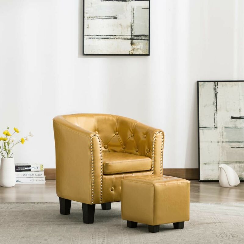 Topdeal - Sessel mit Fußhocker Glänzendes Golden Kunstleder 13909