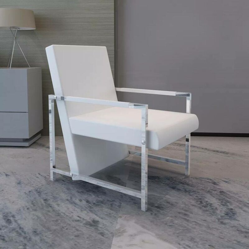 Topdeal - Sessel mit verchromten Füßen Weiß Kunstleder 08489
