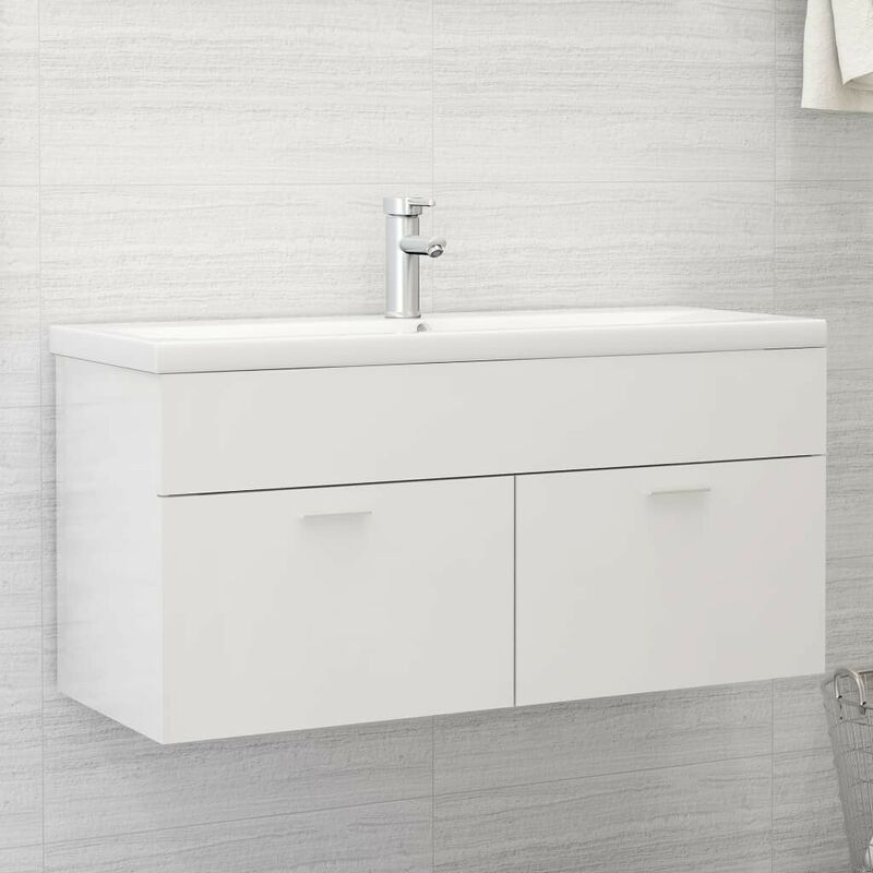 Sink Cabinet High Gloss White 100x38.5x46 cm Chipboard FF804680UK - Topdeal