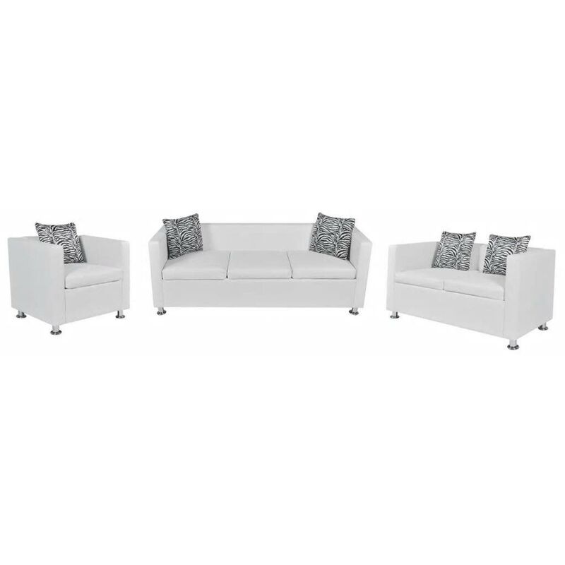 Topdeal Sofa-Set Kunstleder 3-Sitzer + 2-Sitzer + Sessel Weiß 15753