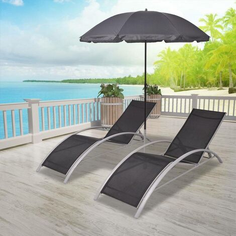 Topdeal Sonnenliegen mit Schirm Aluminium Schwarz VDFF26830DE