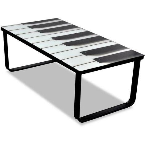 Topdeal Table basse avec impression de piano Dessus de table en verre