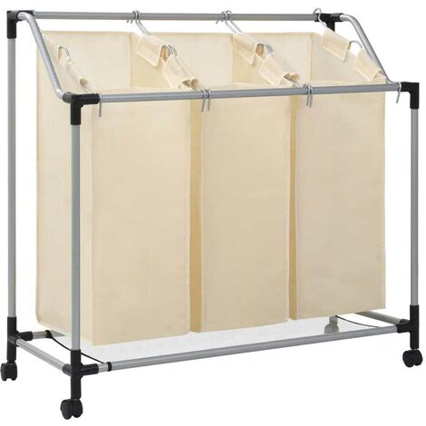 Topdeal Trieuse à linge avec 3 sacs Crème Acier