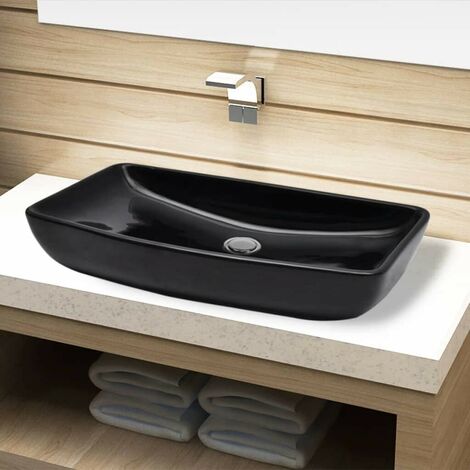 Topdeal Vasque rectangulaire céramique Noir pour salle de bain