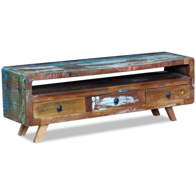 Topdeal - VDTD09715_FR Meuble TV avec 3 tiroirs Bois de récupération massif