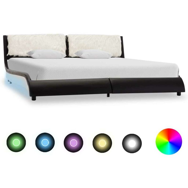 Topdeal VDTD22531_FR Cadre de lit avec LED Noir et blanc Similicuir 160 x 200 cm