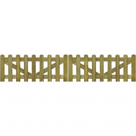 Topdeal VDTD26764_FR Portail de cl&ocirc;ture &agrave; piquets 2 pcs Bois impr&eacute;gn&eacute; FSC 300x60 cm