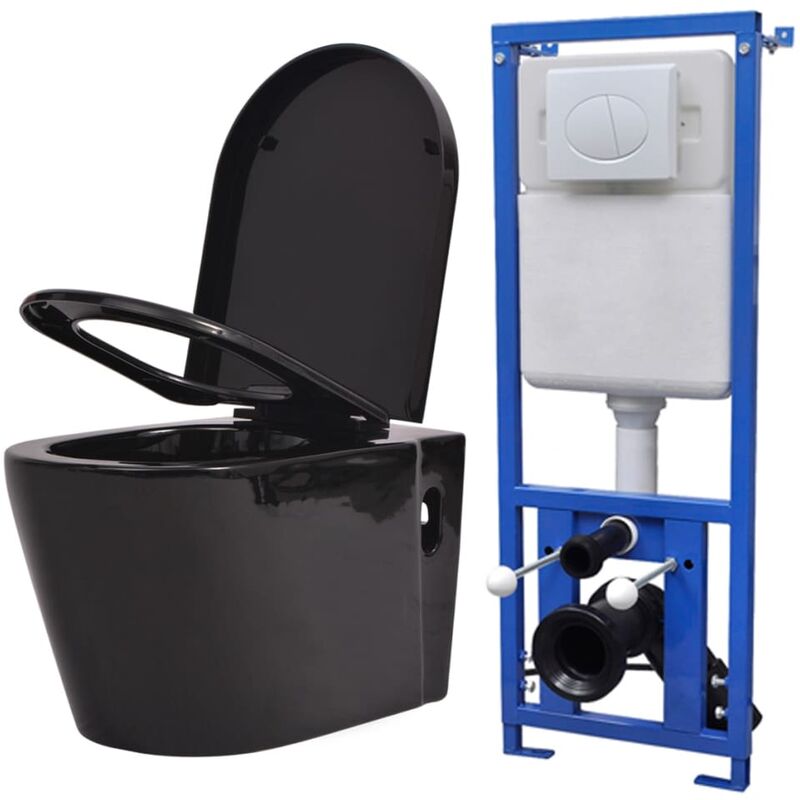 Wall Hung Toilet with Concealed Cistern Ceramic Black VDTD17661 - Topdeal