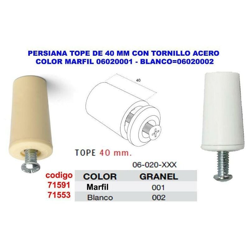 

MIBRICOTIENDA persiana tope de 40 mm con tornillo acero color marfil 06020001