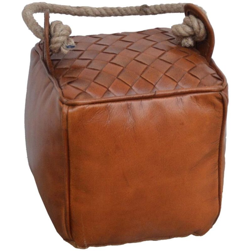 Wanderlust Deco - Tope de puerta de piel y cuerda marrón 20x20x20