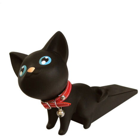 Tope de puerta con diseño de dibujos animados: gato negro de PVC, resistente al rebote, no requiere taladrar, ideal para dormitorio, cocina o sala de estar.