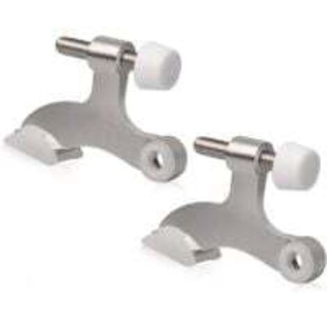 Tope de puerta con pasador de bisagra (2 unidades), níquel satinado cepillado, ajustable, resistente, con puntas de goma blancas.