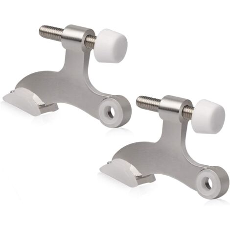 Tope de puerta con pasador de bisagra, paquete de 2, níquel satinado cepillado, Tope de puerta con pasador de bisagra ajustable y resistente con puntas de parachoques de goma blanca
