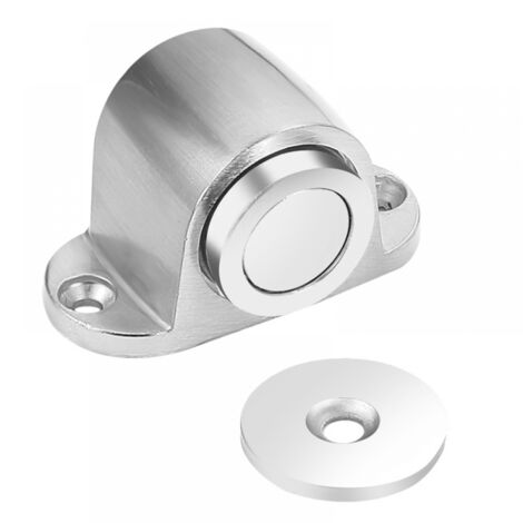 Tope de puerta con resorte + imán para puertas pesadas, color plateado, succión al suelo sin perforaciones, imán potente, tope de puerta anticolisión detrás de la puerta