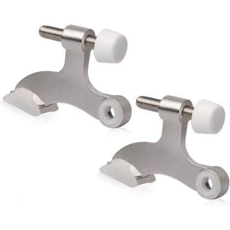 Tope de puerta de níquel satinado cepillado con pasador de bisagra (paquete de 2) - Tope de puerta resistente y ajustable con pasador de bisagra y cabezal de goma,
