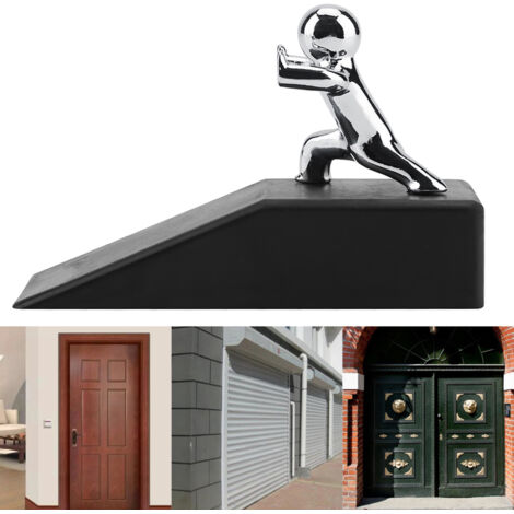 Tope de puerta de seguridad infantil  Aleación de zinc/caucho antideslizante  Resistente a los golpes  10 x 6 cm, Negro/Plata  Diseño decorativo (1)