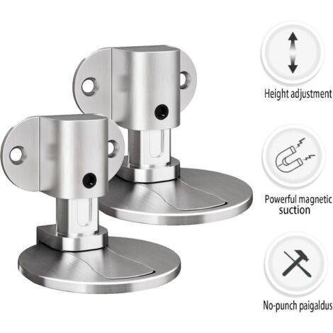 Tope de puerta magnético invisible YMYNY, paquete de 2 topes de puerta ajustables, adhesivo 3M de doble cara o instalación mediante perforación, para diferentes tipos de puertas, de pie (2, plateado)
