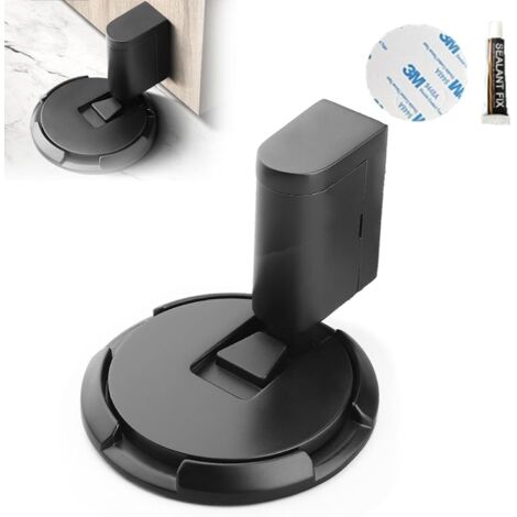 Tope de puerta mecánico para suelo, tope de puerta magnético, tope de puerta mecánico para presionar hacia abajo en la puerta, no requiere taladrar (negro)