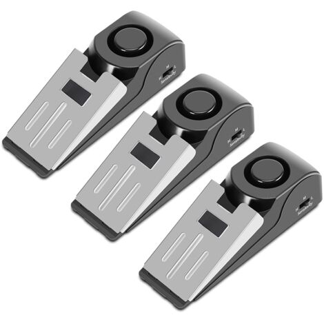 Tope de puerta portátil 2 en 1 con cuña para el suelo y potente alarma de seguridad (120 dB) para el hogar, viajes y apartamentos (paquete de 3).