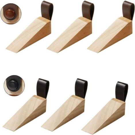 Tope de puerta, tope de puerta de suelo, bloque de puerta de suelo con lazo de cuero, funcionalidad de tope de puerta, puertas de vidrio, puertas de madera (3 negras + 3 marrones)