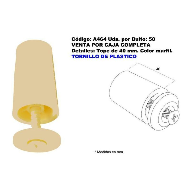 

persiana tope de 40 mm con tornillo plastico color marfil a464 (caja 50 unidades) - Mibricotienda