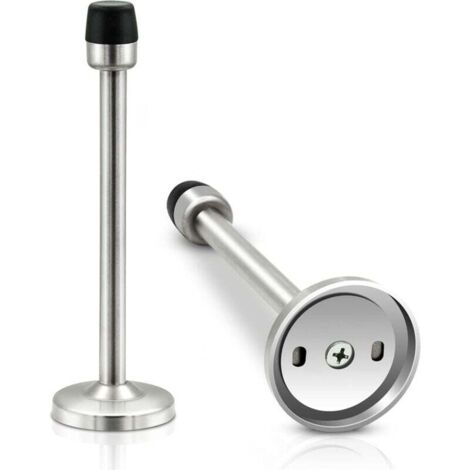 Topes de puerta de pared KZQ, acero inoxidable cromado, goma cepillada de alta resistencia, extra largos con tope, protector de pared plateado, paquete de 2