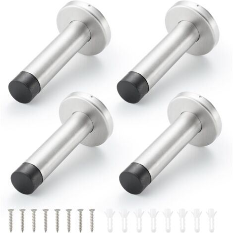 Topes de puerta, juego de 4, acero inoxidable 304, con puntas de goma – montaje en pared, insonorizados, color plata (ancho: 50 mm)