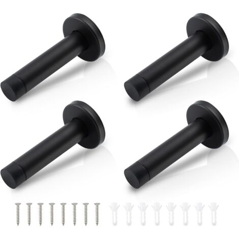 Topes de puerta, juego de 4, acero inoxidable 304, con puntas de goma – montaje en pared, insonorizados, negros (ancho: 45 mm)