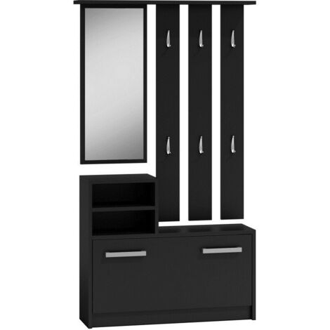 Topeshop – Armoire Vera noire 180x85x24 cm – Panneau de particules stratifié 16 mm – Fini en plastique ABS – Avec miroir et 6 cintres