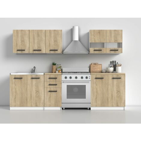Topeshop – Cuisine complète modulaire 200 cm 6 pcs – Plan de travail inclus – Meubles en kit à monter soi-même – Meuble sous évier 80 cm