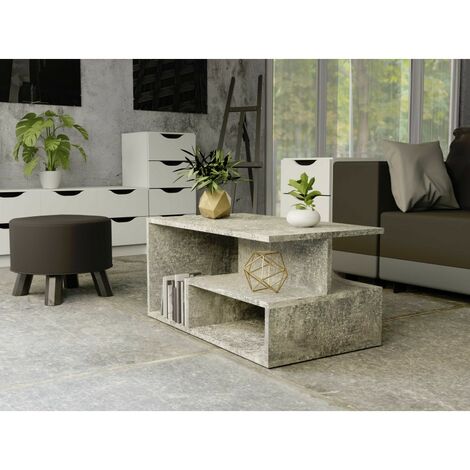 Topeshop – Table basse industrielle imitation béton 90x51x43 cm – Panneaux mélaminés 16 mm – Table à café pour salon moderne