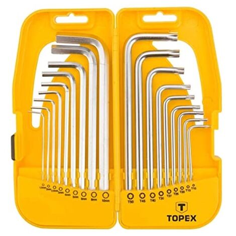 TOPEX - 18 PEZZI - SET CHIAVI PIEGATE ABRUGOLA ESAGONALI 1.5-10MM E TORX T10-T50