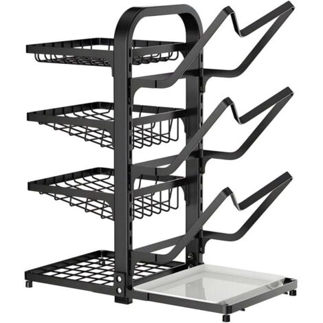 Topfdeckel-Aufbewahrungsregal, mehrschichtiges Desktop-Aufbewahrungsregal, Spatelhalter mit Abtropfschale, Schwarz