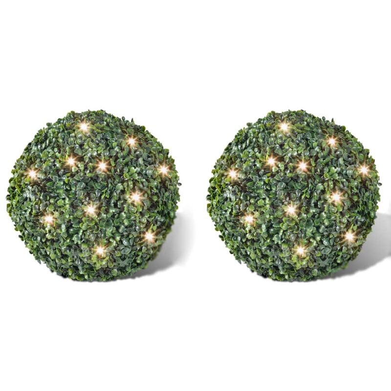 Image of 2 Palle topiarie foglie artificiali in legno di bosso 27 cm led solare