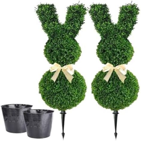 Topiario artificial de boj - Hojas de boj verde con forma de conejo - Árbol artificial realista - Decoración para interiores y exteriores (50 cm, 2 piezas)