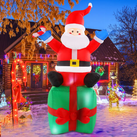 TOPIKY Gonflables de Noël Père Noël Assis sur Une Boîte-Cadeau, Décorations de Jardin Gonflables avec Lumières LED pour Décoration de Pelouse de Jardin D'intérieur de Fête de Noël