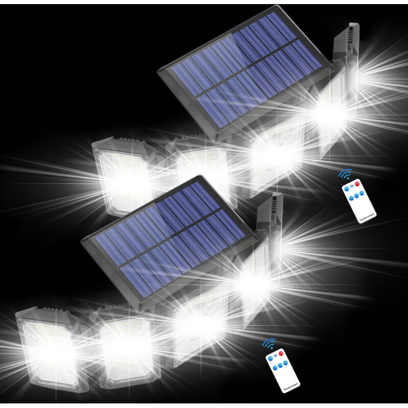 Lot de 2 lampes solaires d'extérieur à détecteur de mouvement 300LED, éclairage grand angle, étanchéité IP65, lampes solaires de sécurité, pour