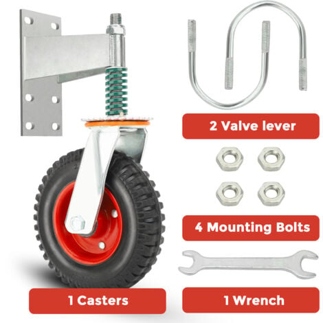 TOPIKY Roue de Portail Robuste 200mm pour portail en métal Capacité 275 kg Ressort rotatif à 360 ° Absorbe les chocs Heavy Duty Castors Outil d'installation inclus -Rouge