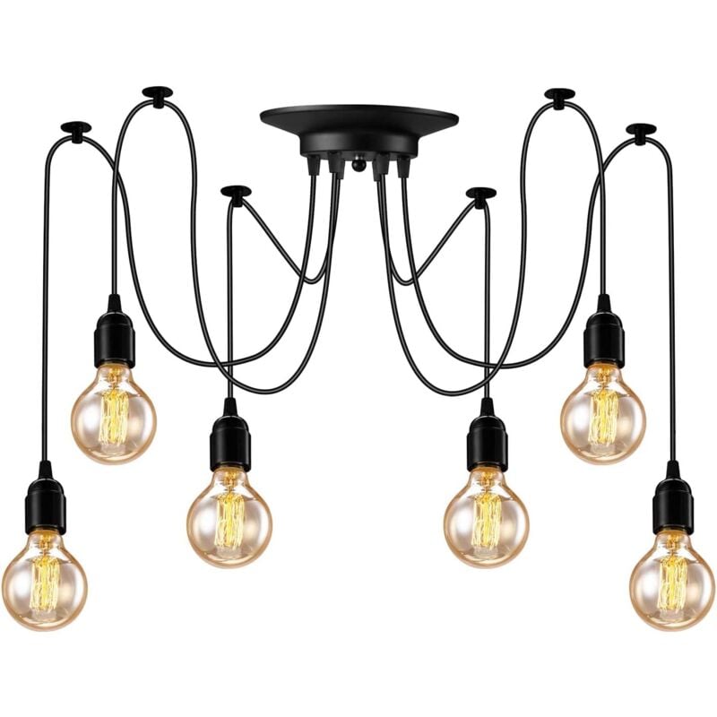 Suspension Luminaire Vintage Industrielle, Lampe Araignée 6 Bras Réglable Lampe Lustre, Rétro Edison diy Eclairage de Plafond, pour Salon Chambre