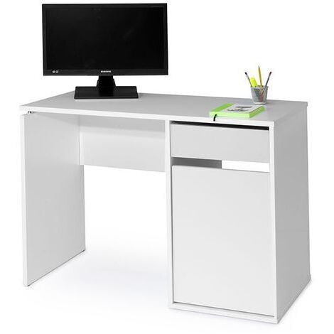 TOPKIT | Bureau Burgos 5210| Petite table d'ordinateur Bureau avec tiroir et porte | Blanc