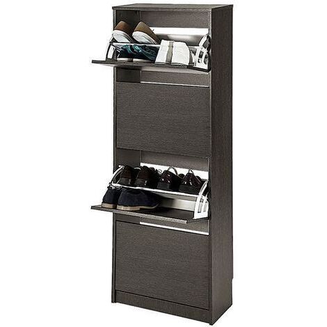TOPKIT |Meuble à chaussures Rin 53ab | Étagère à chaussures haute et étroite | Meuble à chaussures | Étagère à chaussures économique avec 4 portes pliantes. | wengé
