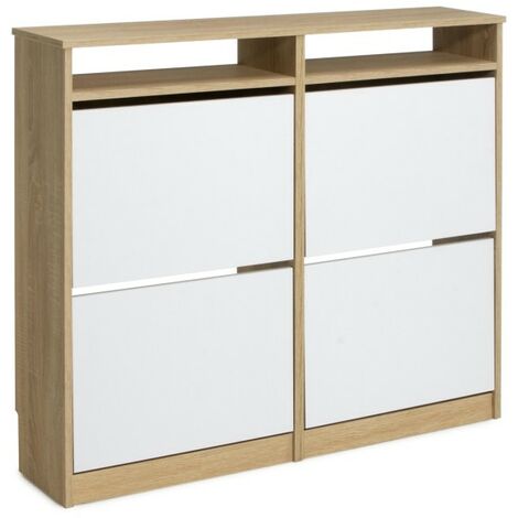 TOPKIT Meuble à chaussures Tamesis 54AB Armoire à chaussures  Meuble à chaussures avec 4 portes pliantes plus 2 compartiments supérieurs  Couleur Chêne Blanc