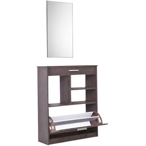 TOPKIT | Meuble à chaussures TIBER 1ab | Meuble à chaussures avec miroir | Meuble à chaussures d'entrée avec 1 porte battante | Wengé