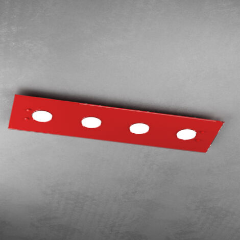 Toplight Plafoniera da soffitto rettangolare 4 luci Path con attacco GX53, struttura colore rosso, design moderno 80x20x3cm