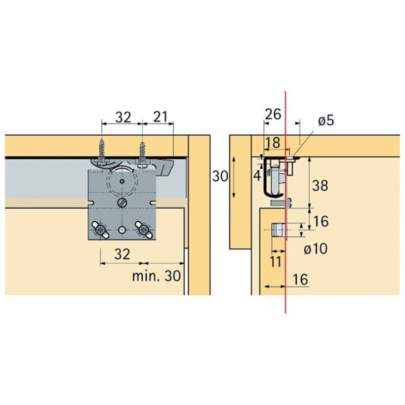 Ferrure de porte coulissante Top Line 27 2-porte Complete-Set 25kg din g/d Hettich
