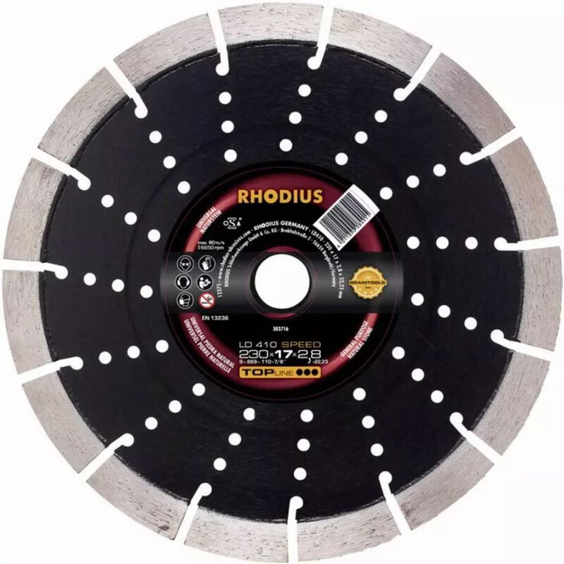 Disco de corte diamantado RHODIUS - Diámetro 125 mm Ø de perçage 22.23 mm - Piedra natural LD410 SPEED - 303713