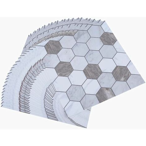 Topmail Lot de 24 autocollants pour carrelage en PVC imperméables auto-adhésifs, autocollants géométriques pour carrelage de cuisine, salle de bain, marron et blanc, 20 x 20 cm