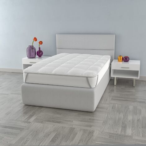 Topper BASIC trapuntato con elastici, Bianco, Piazza e Mezza 120x195cm