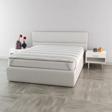 ITALIAN BED LINEN Topper Matrimoniale 160x195 cm Elegant Made in Italy Trapuntato con Elastici per Massimo Comfort
